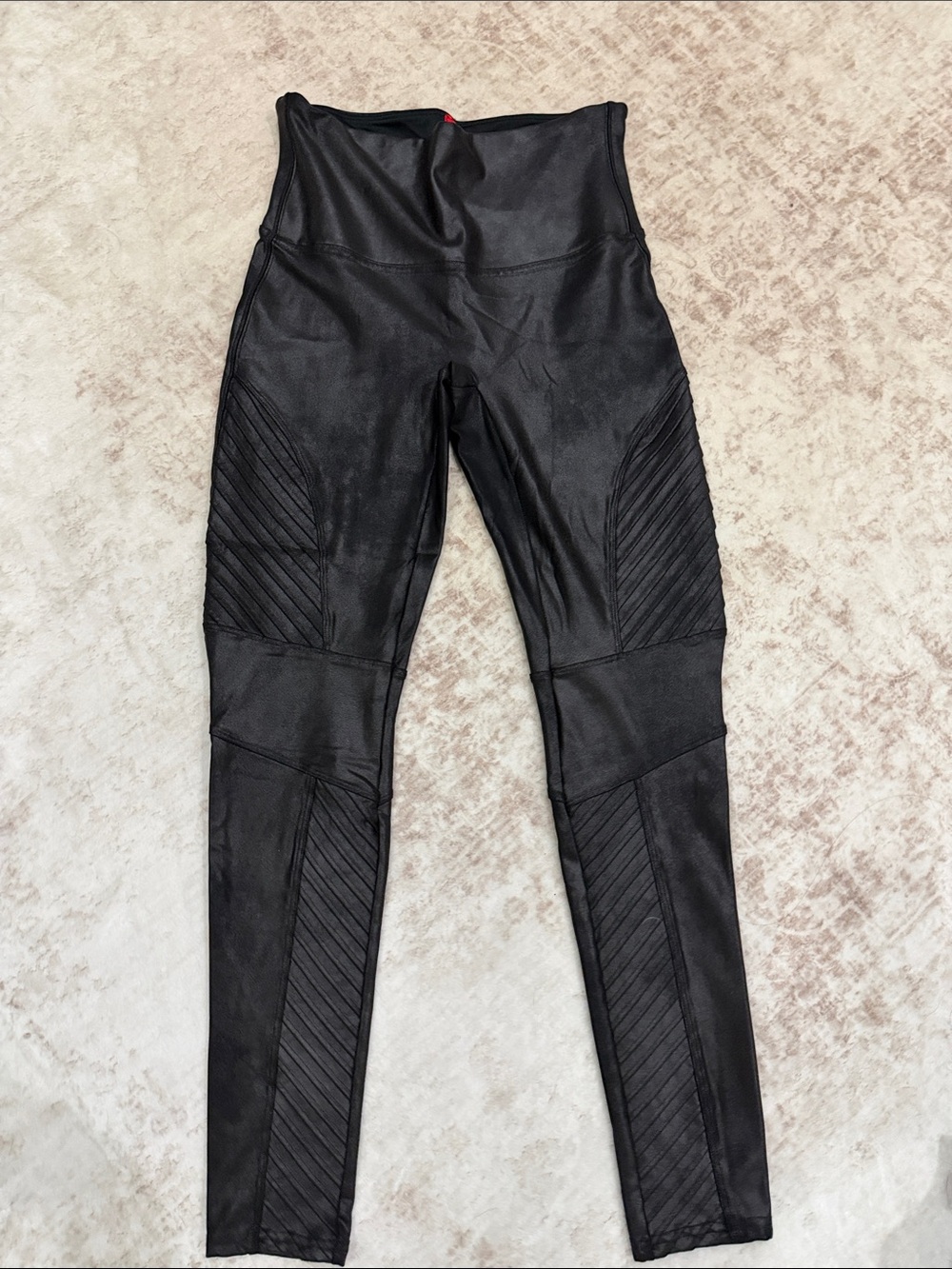 SPANX Faux Leather Black Moto-Style High-Waist Leggings